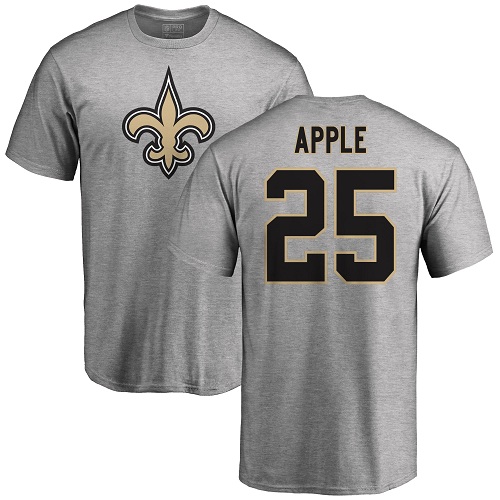 Men New Orleans Saints Ash Eli Apple Name and Number Logo NFL Football #25 T Shirt